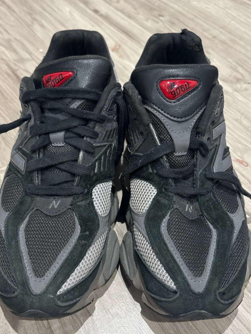 New Balance Men's Black & Gray 9060 Athletic Sneakers with Red Accents